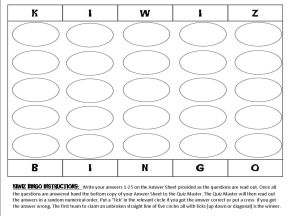 Kiwiz Bingo sheet